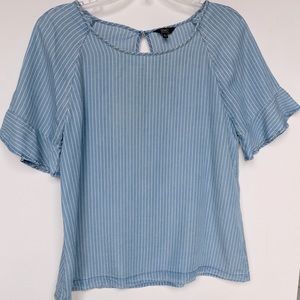 Chambray blouse 1250C brand striped ruffle sleeves